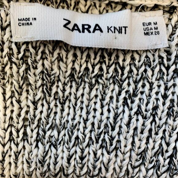 Zara BLACK/ECRU OPEN FRONT CARDIGAN sweater WITH POCKETS & SIDE SLITS SIZE M - Picture 5 of 6